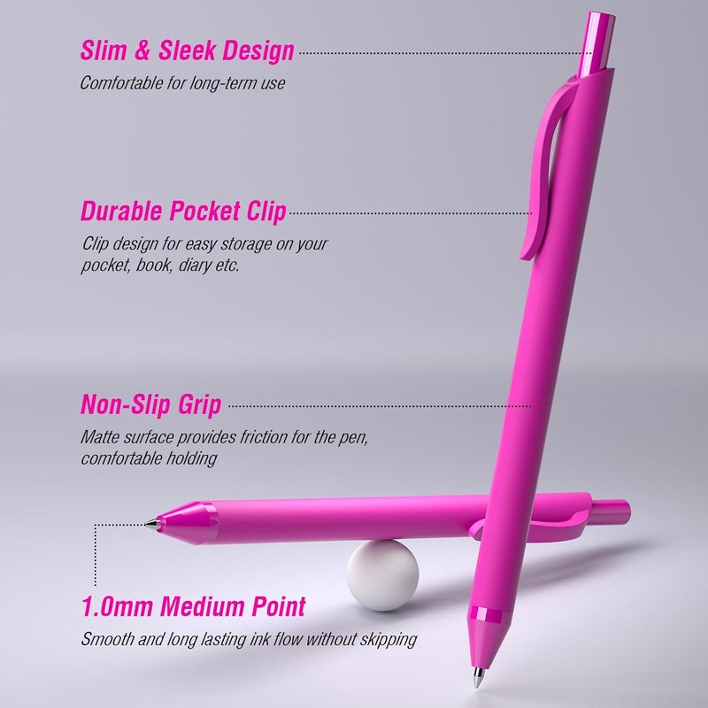 InkSlick 50 Pack Pink Ink Pens - Bulk Pens, 1.0MM Medium Point Ballpoint Pens, Smooth Writing No Bleed Retractable Ball Point Pen (Pink) - Image 2